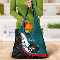 Personalised Aotearoa Lawn Bowls Grocery Bag Maori and Silver Fern Sporty Style Teal Color - Polynesian Pride
