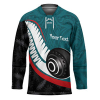 Personalised Aotearoa Lawn Bowls Hockey Jersey Maori and Silver Fern Sporty Style Teal Color - Polynesian Pride