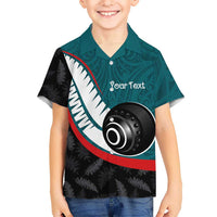 Personalised Aotearoa Lawn Bowls Kid Hawaiian Shirt Maori and Silver Fern Sporty Style Teal Color - Polynesian Pride