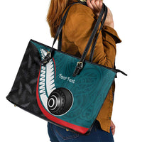 Personalised Aotearoa Lawn Bowls Leather Tote Bag Maori and Silver Fern Sporty Style Teal Color - Polynesian Pride