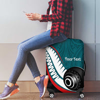 Personalised Aotearoa Lawn Bowls Luggage Cover Maori and Silver Fern Sporty Style Teal Color - Polynesian Pride