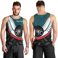 Personalised Aotearoa Lawn Bowls Men Tank Top Maori and Silver Fern Sporty Style Teal Color - Polynesian Pride