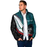 Personalised Aotearoa Lawn Bowls Padded Jacket Maori and Silver Fern Sporty Style Teal Color - Polynesian Pride