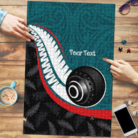 Personalised Aotearoa Lawn Bowls Puzzle Maori and Silver Fern Sporty Style Teal Color - Polynesian Pride