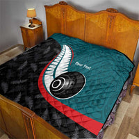 Personalised Aotearoa Lawn Bowls Quilt Maori and Silver Fern Sporty Style Teal Color - Polynesian Pride