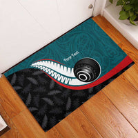 Personalised Aotearoa Lawn Bowls Rubber Doormat Maori and Silver Fern Sporty Style Teal Color - Polynesian Pride