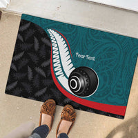Personalised Aotearoa Lawn Bowls Rubber Doormat Maori and Silver Fern Sporty Style Teal Color - Polynesian Pride