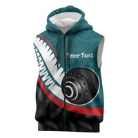 Personalised Aotearoa Lawn Bowls Sleeveless Zip Hoodie Maori and Silver Fern Sporty Style Teal Color - Polynesian Pride