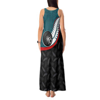Personalised Aotearoa Lawn Bowls Tank Maxi Dress Maori and Silver Fern Sporty Style Teal Color - Polynesian Pride