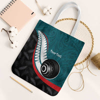 Personalised Aotearoa Lawn Bowls Tote Bag Maori and Silver Fern Sporty Style Teal Color - Polynesian Pride