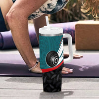 Personalised Aotearoa Lawn Bowls Tumbler With Handle Maori and Silver Fern Sporty Style Teal Color - Polynesian Pride