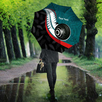 Personalised Aotearoa Lawn Bowls Umbrella Maori and Silver Fern Sporty Style Teal Color - Polynesian Pride