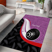 Personalised Aotearoa Lawn Bowls Area Rug Maori and Silver Fern Sporty Style Pink Color - Polynesian Pride