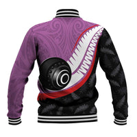 Personalised Aotearoa Lawn Bowls Baseball Jacket Maori and Silver Fern Sporty Style Pink Color - Polynesian Pride
