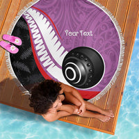 Personalised Aotearoa Lawn Bowls Beach Blanket Maori and Silver Fern Sporty Style Pink Color - Polynesian Pride