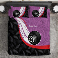 Personalised Aotearoa Lawn Bowls Bedding Set Maori and Silver Fern Sporty Style Pink Color - Polynesian Pride