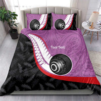 Personalised Aotearoa Lawn Bowls Bedding Set Maori and Silver Fern Sporty Style Pink Color - Polynesian Pride