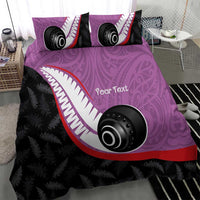 Personalised Aotearoa Lawn Bowls Bedding Set Maori and Silver Fern Sporty Style Pink Color - Polynesian Pride