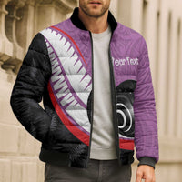 Personalised Aotearoa Lawn Bowls Bomber Puffer Jacket Maori and Silver Fern Sporty Style Pink Color - Polynesian Pride