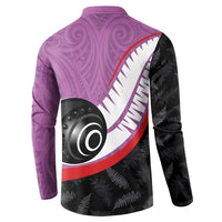 Personalised Aotearoa Lawn Bowls Button Sweatshirt Maori and Silver Fern Sporty Style Pink Color - Polynesian Pride