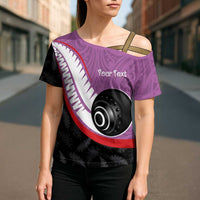 Personalised Aotearoa Lawn Bowls Cross Shoulder Shirt Maori and Silver Fern Sporty Style Pink Color - Polynesian Pride