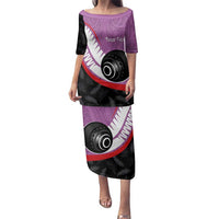 Personalised Aotearoa Lawn Bowls Family Matching Puletasi and Hawaiian Shirt Maori and Silver Fern Sporty Style Pink Color - Polynesian Pride