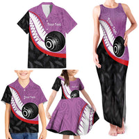 Personalised Aotearoa Lawn Bowls Family Matching Tank Maxi Dress and Hawaiian Shirt Maori and Silver Fern Sporty Style Pink Color - Polynesian Pride