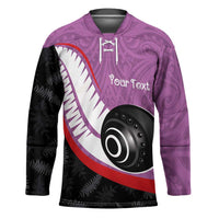 Personalised Aotearoa Lawn Bowls Hockey Jersey Maori and Silver Fern Sporty Style Pink Color - Polynesian Pride