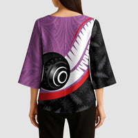 Personalised Aotearoa Lawn Bowls Kimono Sleeve Blouse Maori and Silver Fern Sporty Style Pink Color - Polynesian Pride