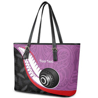 Personalised Aotearoa Lawn Bowls Leather Tote Bag Maori and Silver Fern Sporty Style Pink Color - Polynesian Pride
