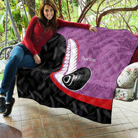 Personalised Aotearoa Lawn Bowls Quilt Maori and Silver Fern Sporty Style Pink Color - Polynesian Pride