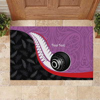 Personalised Aotearoa Lawn Bowls Rubber Doormat Maori and Silver Fern Sporty Style Pink Color - Polynesian Pride