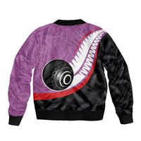 Personalised Aotearoa Lawn Bowls Sleeve Zip Bomber Jacket Maori and Silver Fern Sporty Style Pink Color - Polynesian Pride