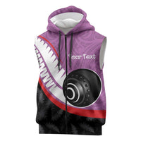 Personalised Aotearoa Lawn Bowls Sleeveless Zip Hoodie Maori and Silver Fern Sporty Style Pink Color - Polynesian Pride