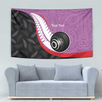 Personalised Aotearoa Lawn Bowls Tapestry Maori and Silver Fern Sporty Style Pink Color - Polynesian Pride