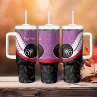 Personalised Aotearoa Lawn Bowls Tumbler With Handle Maori and Silver Fern Sporty Style Pink Color - Polynesian Pride