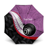 Personalised Aotearoa Lawn Bowls Umbrella Maori and Silver Fern Sporty Style Pink Color - Polynesian Pride