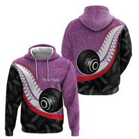 Personalised Aotearoa Lawn Bowls Zip Hoodie Maori and Silver Fern Sporty Style Pink Color - Polynesian Pride