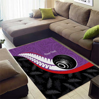 Personalised Aotearoa Lawn Bowls Area Rug Maori and Silver Fern Sporty Style Purple Color - Polynesian Pride