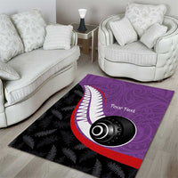 Personalised Aotearoa Lawn Bowls Area Rug Maori and Silver Fern Sporty Style Purple Color - Polynesian Pride