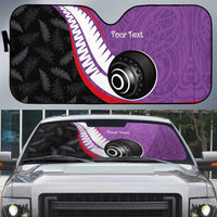 Personalised Aotearoa Lawn Bowls Auto Sun Shade Maori and Silver Fern Sporty Style Purple Color - Polynesian Pride