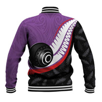 Personalised Aotearoa Lawn Bowls Baseball Jacket Maori and Silver Fern Sporty Style Purple Color - Polynesian Pride