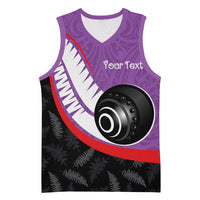 Personalised Aotearoa Lawn Bowls Basketball Jersey Maori and Silver Fern Sporty Style Purple Color - Polynesian Pride