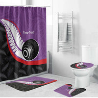 Personalised Aotearoa Lawn Bowls Bathroom Set Maori and Silver Fern Sporty Style Purple Color - Polynesian Pride