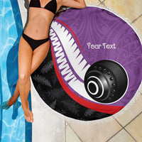 Personalised Aotearoa Lawn Bowls Beach Blanket Maori and Silver Fern Sporty Style Purple Color - Polynesian Pride