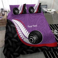Personalised Aotearoa Lawn Bowls Bedding Set Maori and Silver Fern Sporty Style Purple Color - Polynesian Pride