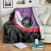 Personalised Aotearoa Lawn Bowls Blanket Maori and Silver Fern Sporty Style Purple Color - Polynesian Pride