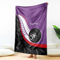 Personalised Aotearoa Lawn Bowls Blanket Maori and Silver Fern Sporty Style Purple Color - Polynesian Pride