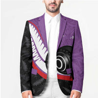 Personalised Aotearoa Lawn Bowls Blazer Maori and Silver Fern Sporty Style Purple Color - Polynesian Pride
