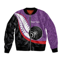 Personalised Aotearoa Lawn Bowls Bomber Jacket Maori and Silver Fern Sporty Style Purple Color - Polynesian Pride